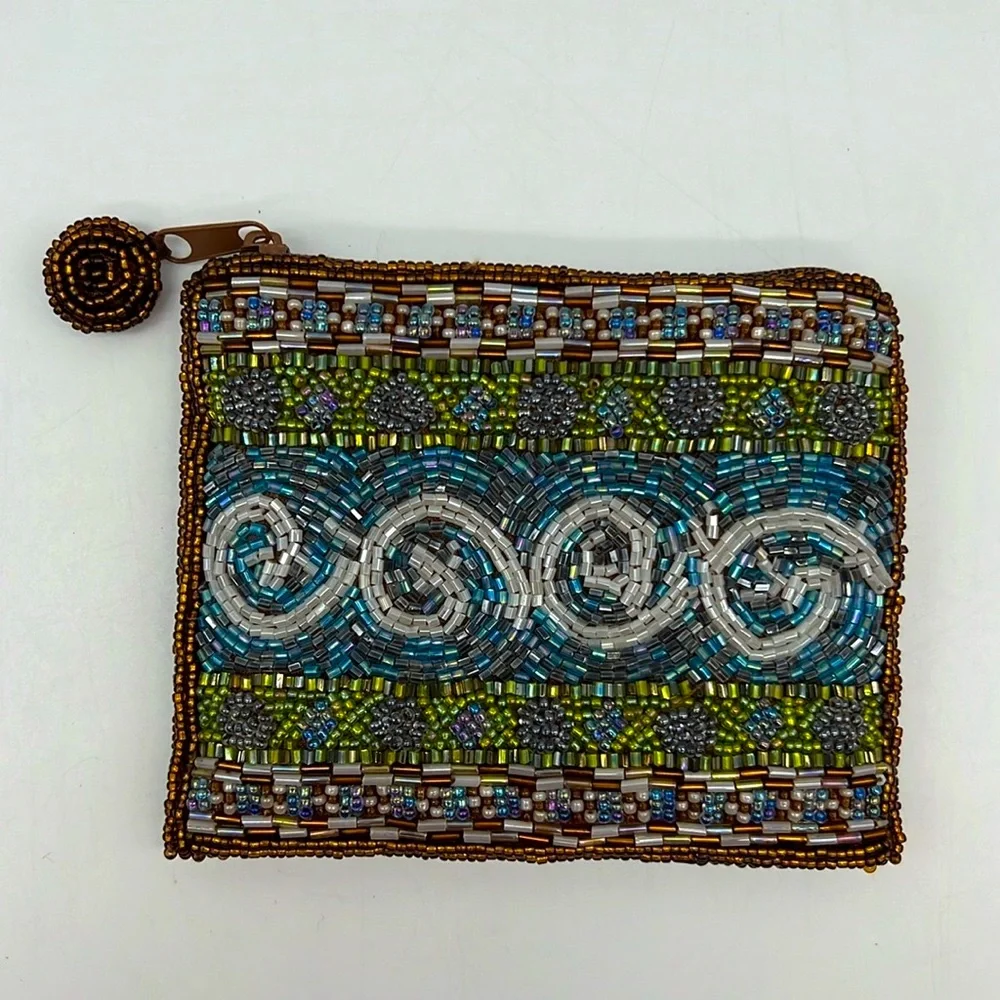 Unbranded Beaded Zip Top Coin Cosmetic Pouch Purse